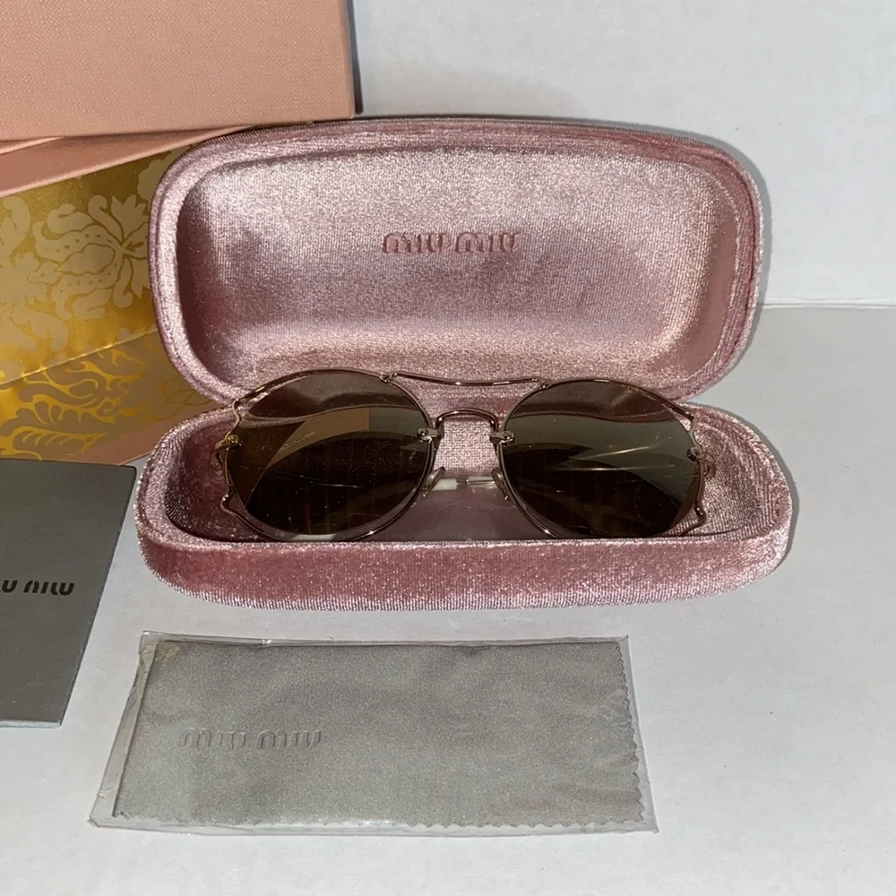 Designer NEW IN BOX - MIU MIU MU 50SS Round Wire Rim Designer Sunglasses, Gold